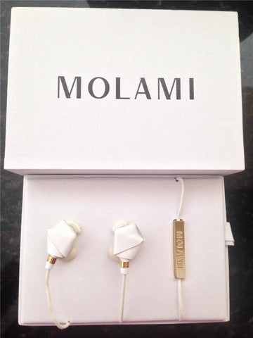 New Molami BIGHT White & Gold Napa Leather Earphones Rare - Laptop Parts For Less
